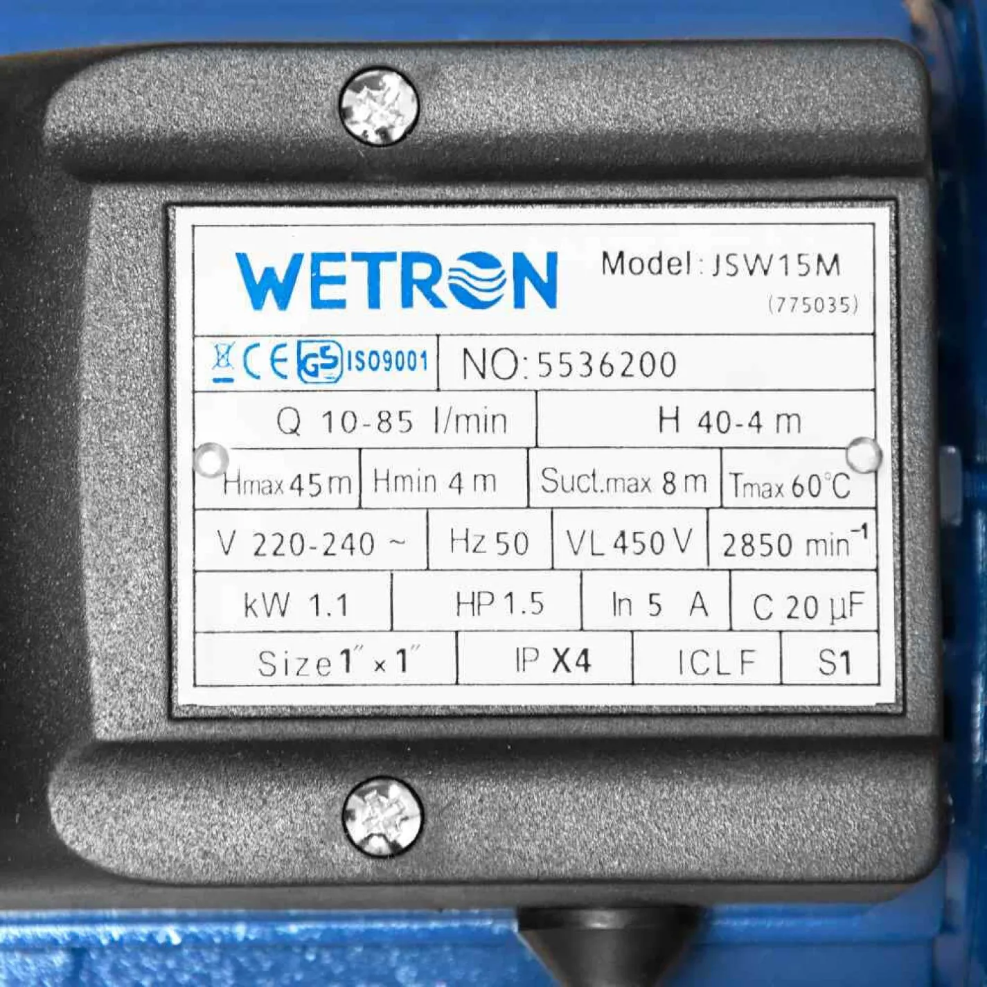 Центробежный поверхностный насос Wetron 1.1 кВт 85 л/мин - Фото 7