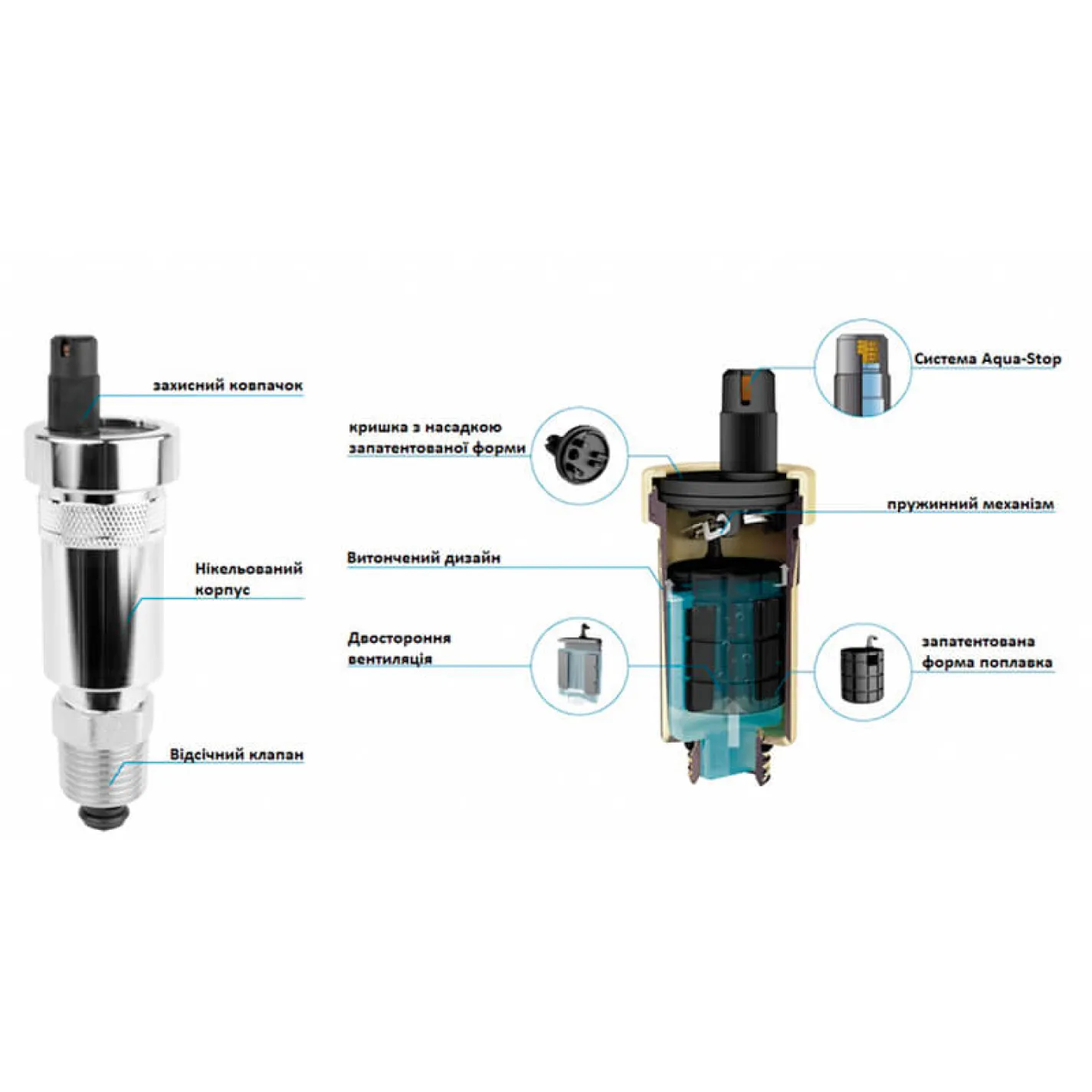 Автоматичний розповітрювач Afriso PrimoVent G3/8" з Aquastop і відсічним клапаном 1/2" нікельований - Фото 1