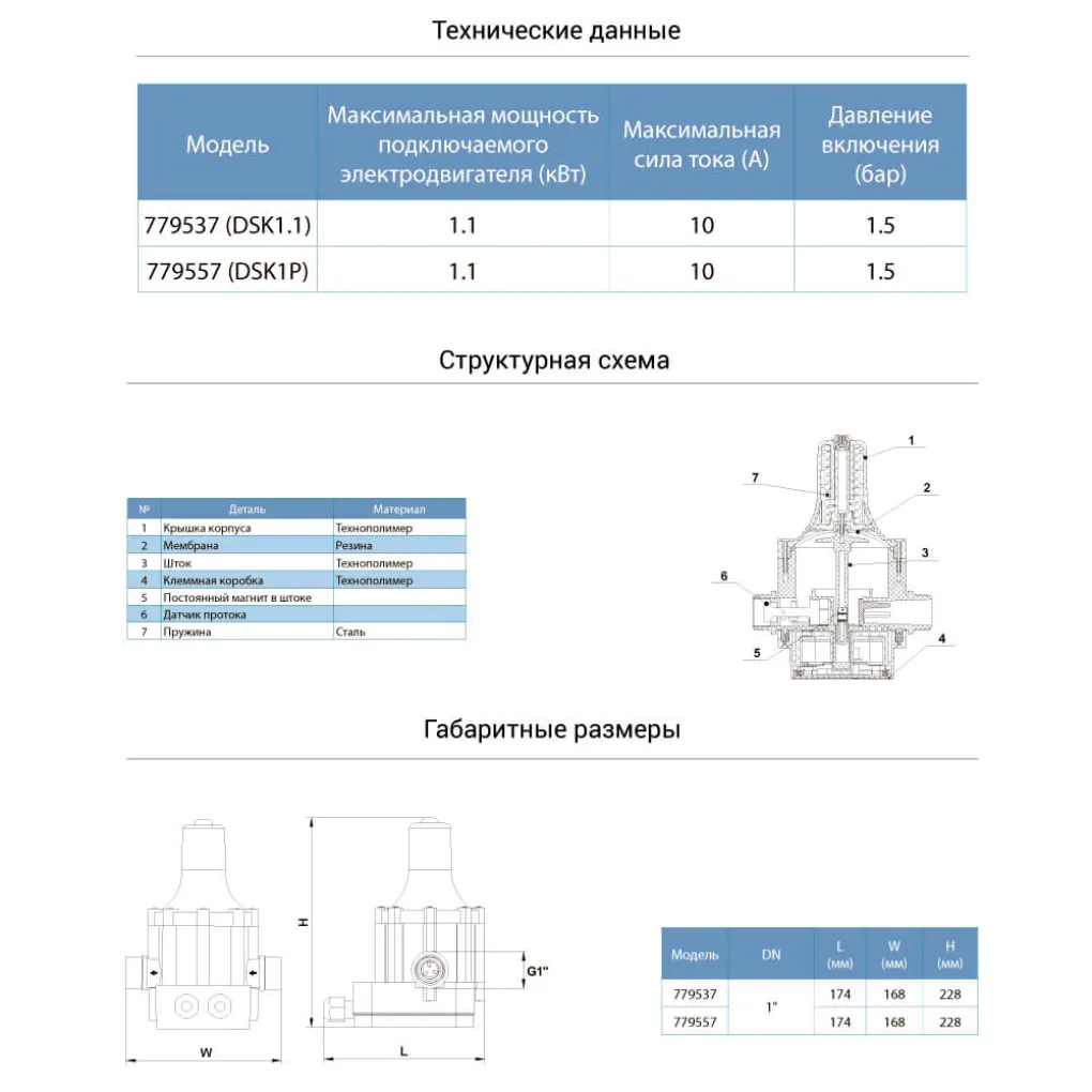 Контролер тиску електронний Aquatica 1,1кВт (779537)- Фото 2