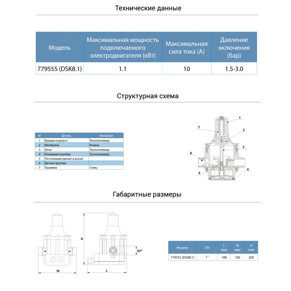 Контролер тиску електронний Aquatica 1,1кВт (779555)- Фото 2