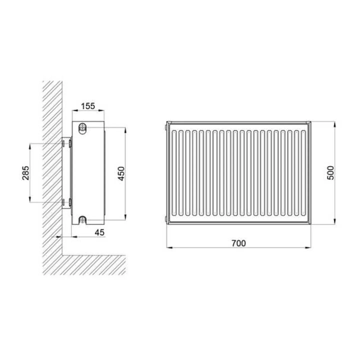 Стальной панельный радиатор Aquatronic 33 тип 500x700 боковое подключение - Фото 1
