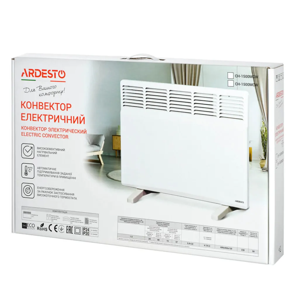 Конвектор електричний Ardesto CH-1500MOW- Фото 4