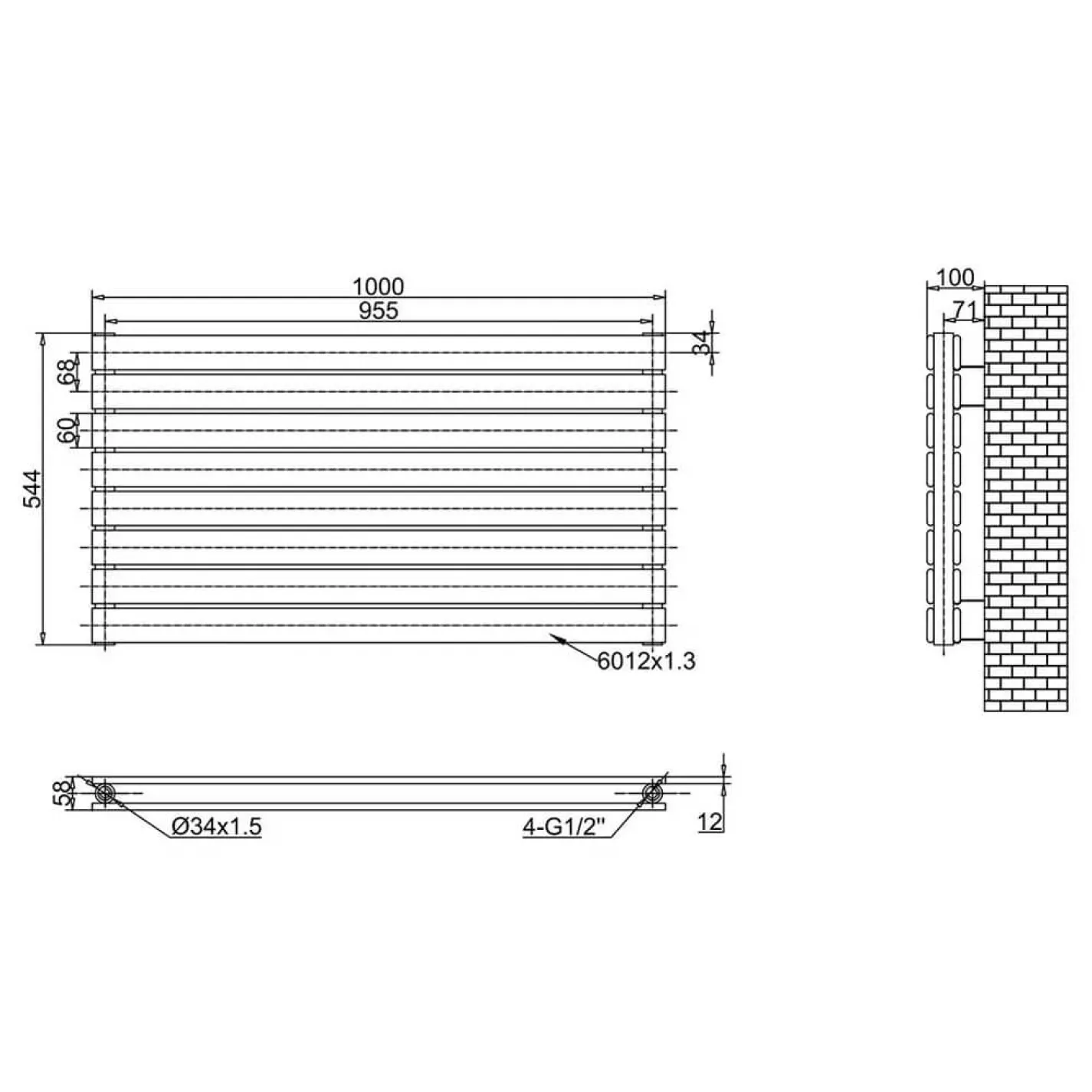 Горизонтальный радиатор Arttidesign Livorno II G 8/544/1000 белый матовый - Фото 3