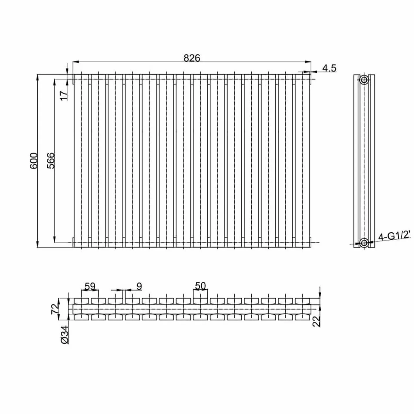 Горизонтальный радиатор Arttidesign Terni II G 14/600/826 черный матовый - Фото 3