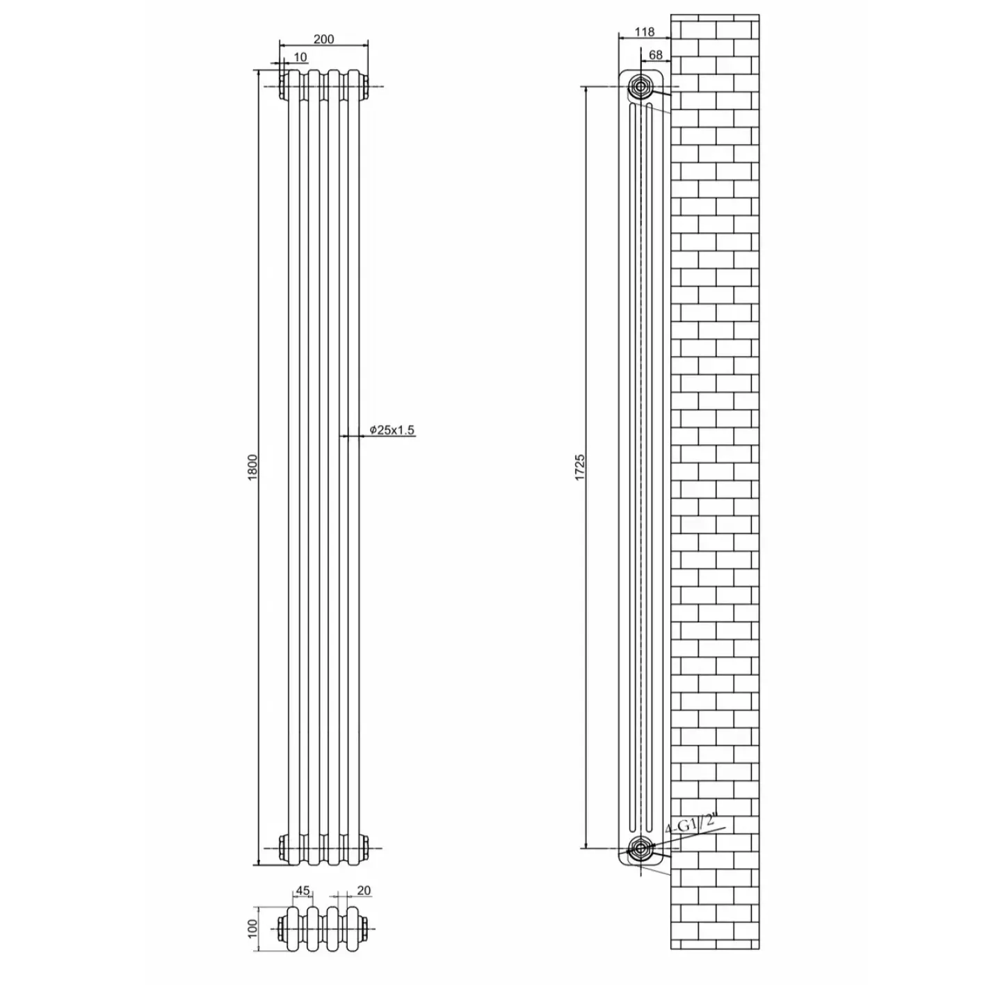 Трубчастый радиатор Arttidesign Bari III 4/1800/200 вертикальный белый - Фото 2