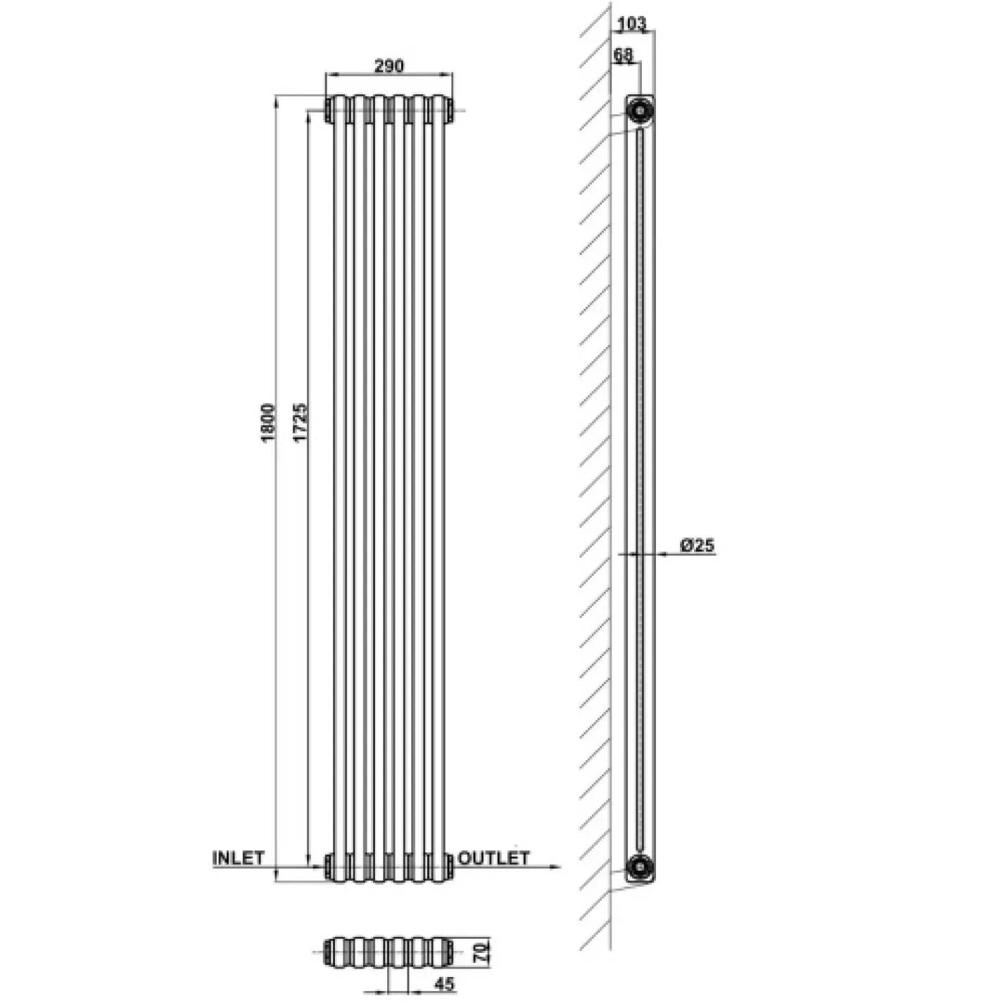 Трубчастый радиатор Arttidesign Bari II 6/1800/290 вертикальный серый - Фото 4