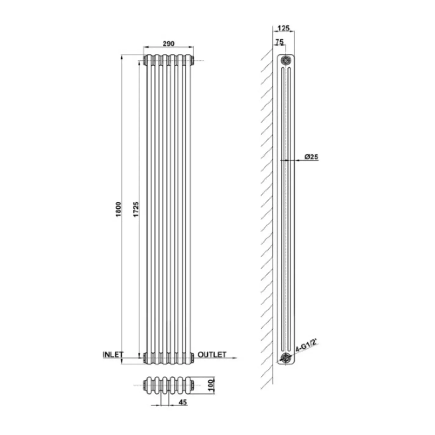 Трубчастый радиатор Arttidesign Bari III 6/1800/290 вертикальный серый - Фото 4