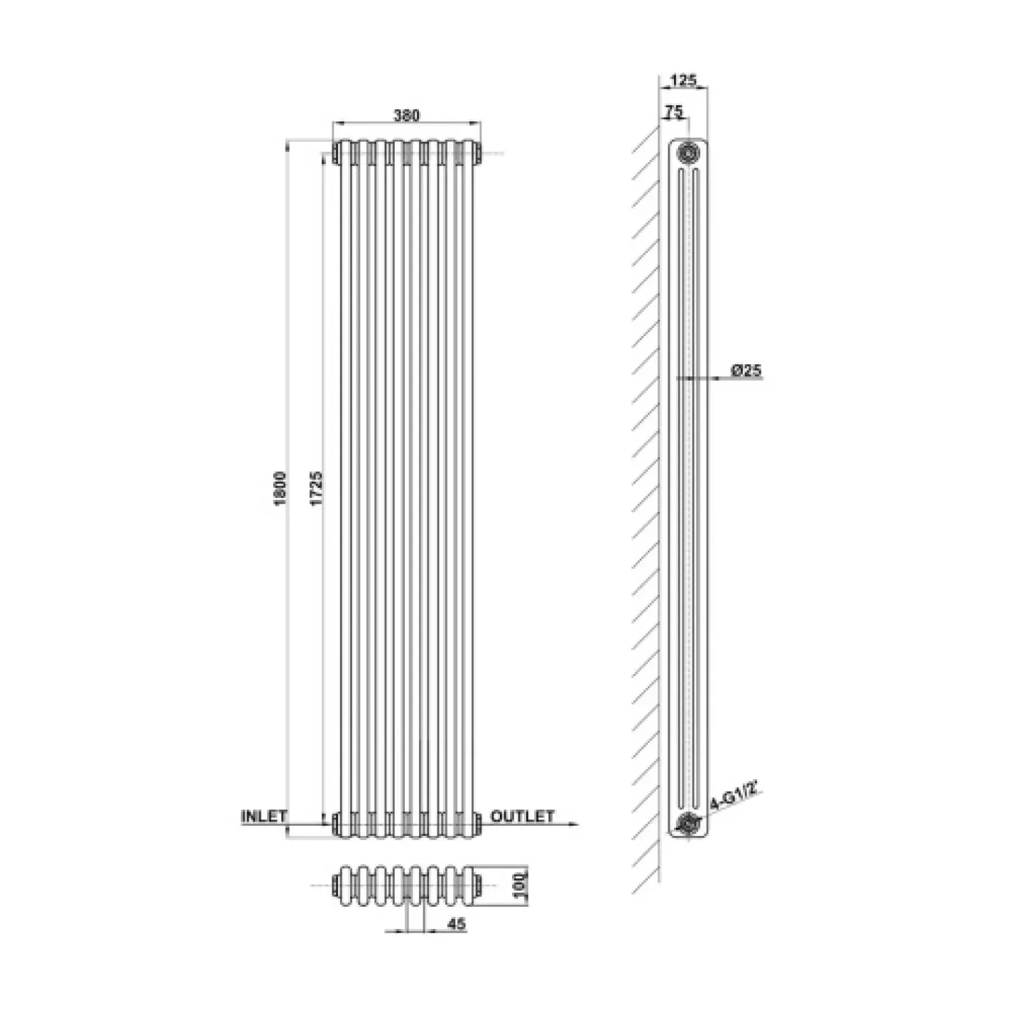 Трубчастый радиатор Arttidesign Bari III 8/1800/380 вертикальный белый - Фото 3