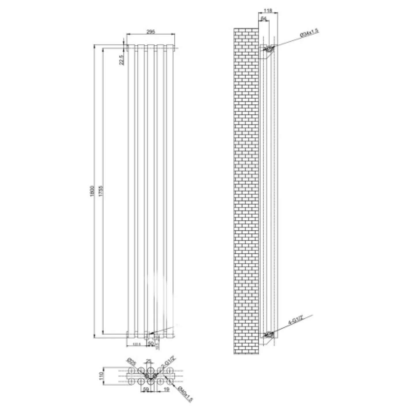 Трубчастий радіатор Arttidesign Matera II 5/1800/295 вертикальний - Фото 3