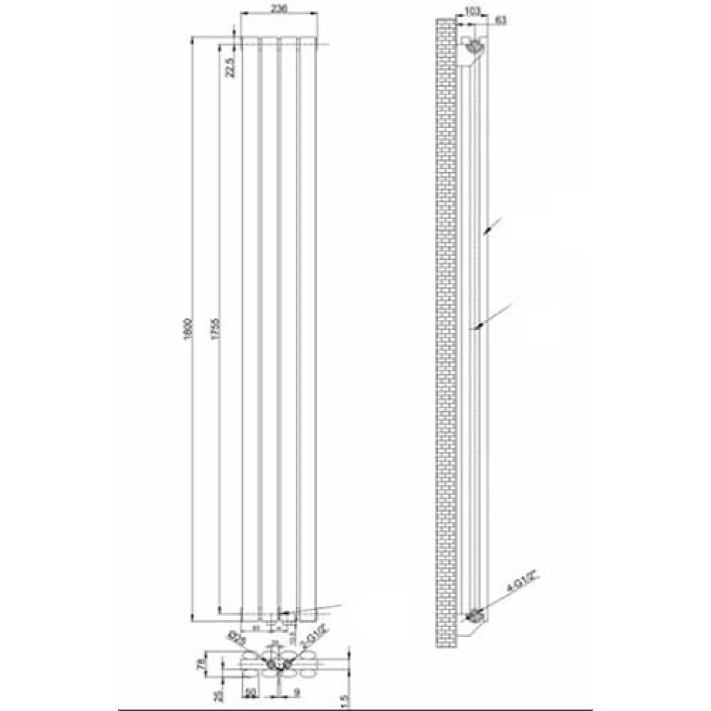 Трубчастый радиатор Arttidesign Rimini II 4/1800/236/50 вертикальный белый матовый - Фото 3