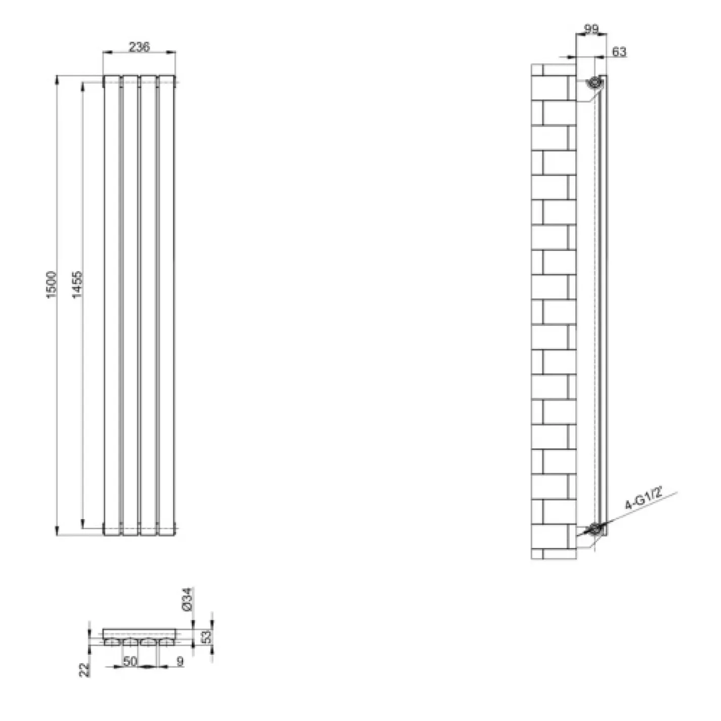 Трубчатый радиатор Arttidesign Terni 4/1500/236 вертикальный серый - Фото 3