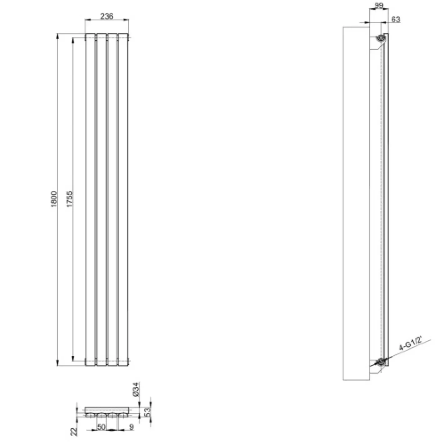 Трубчастый радиатор Arttidesign Terni 4/1800/236 вертикальный серый - Фото 3