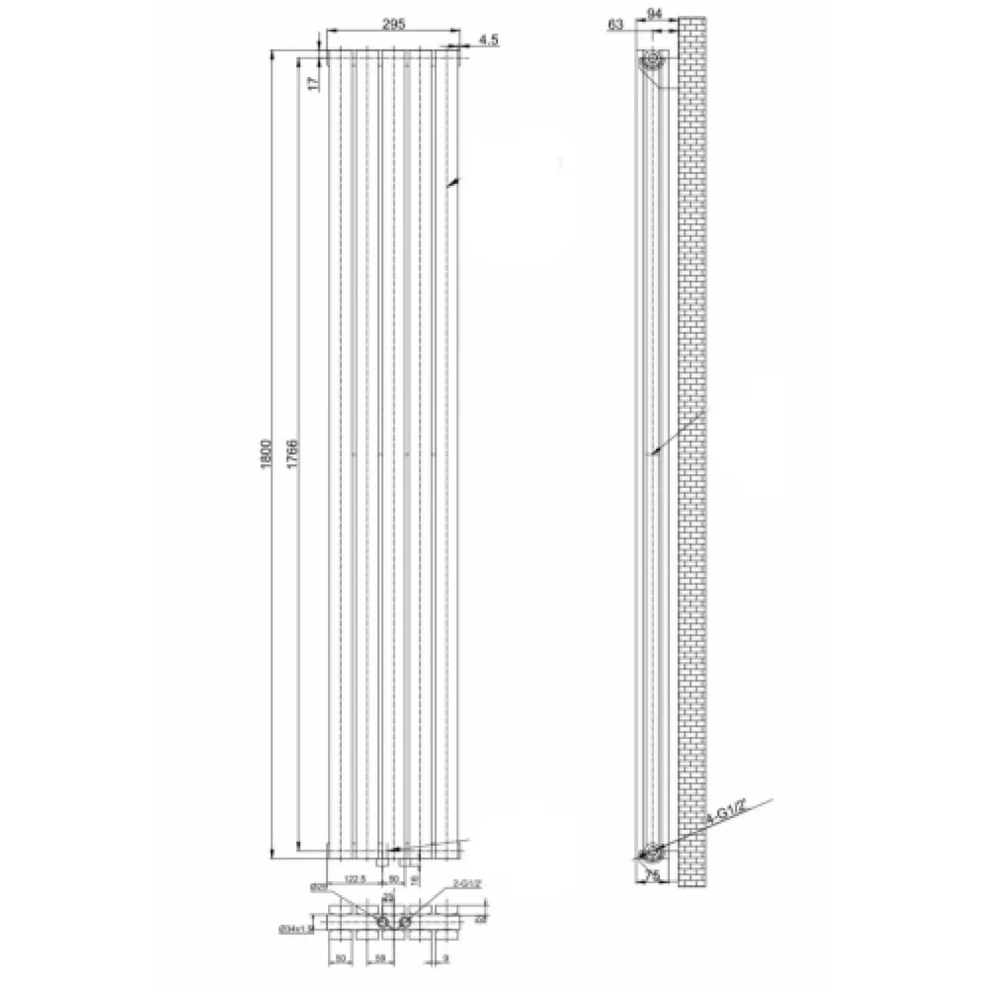 Трубчастый радиатор Arttidesign Terni II 5/1800/295/50 вертикальный серый - Фото 3