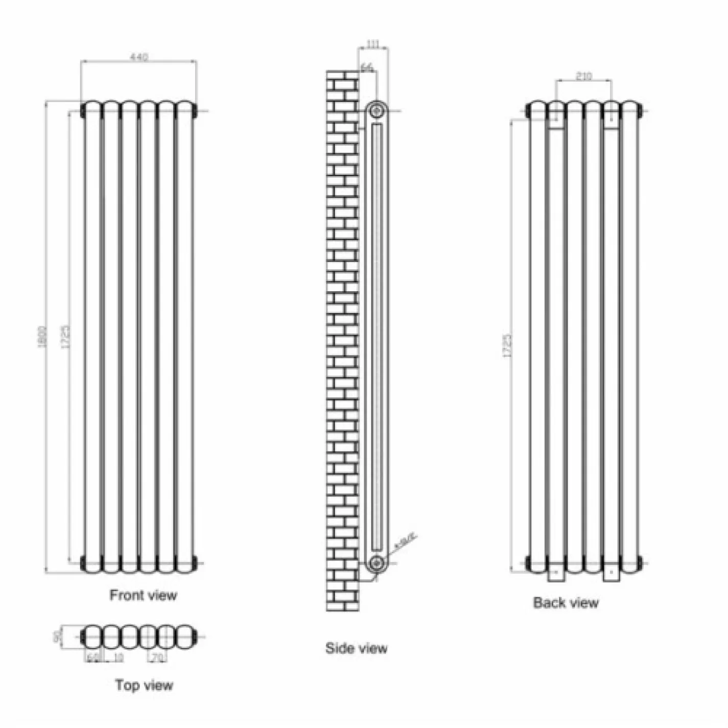 Трубчатый радиатор Arttidesign Verona 6/1800/440/50 вертикальный серый - Фото 3