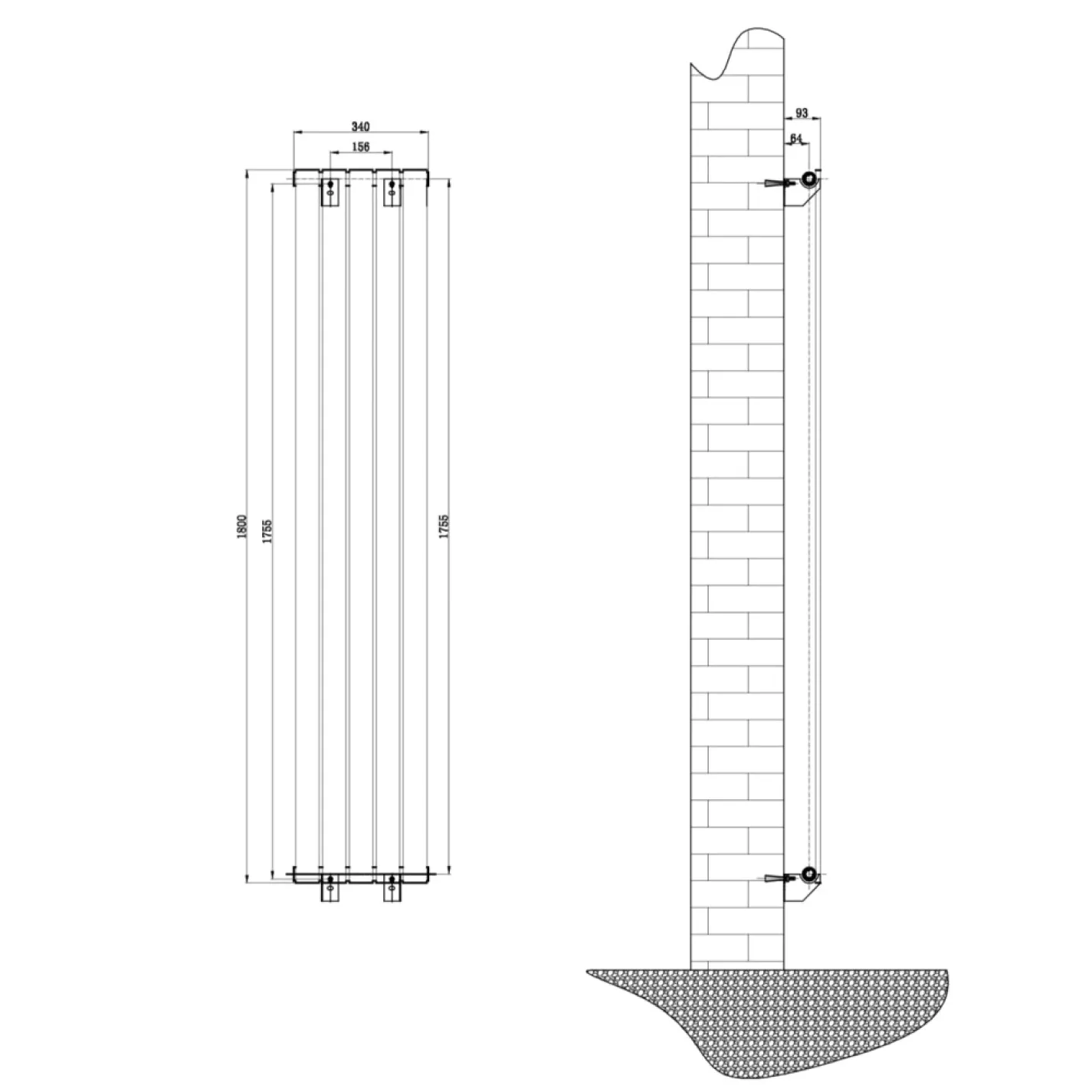 Вертикальний радіатор опалення Arttidesign Livorno 5/1800/340 чорний - Фото 4
