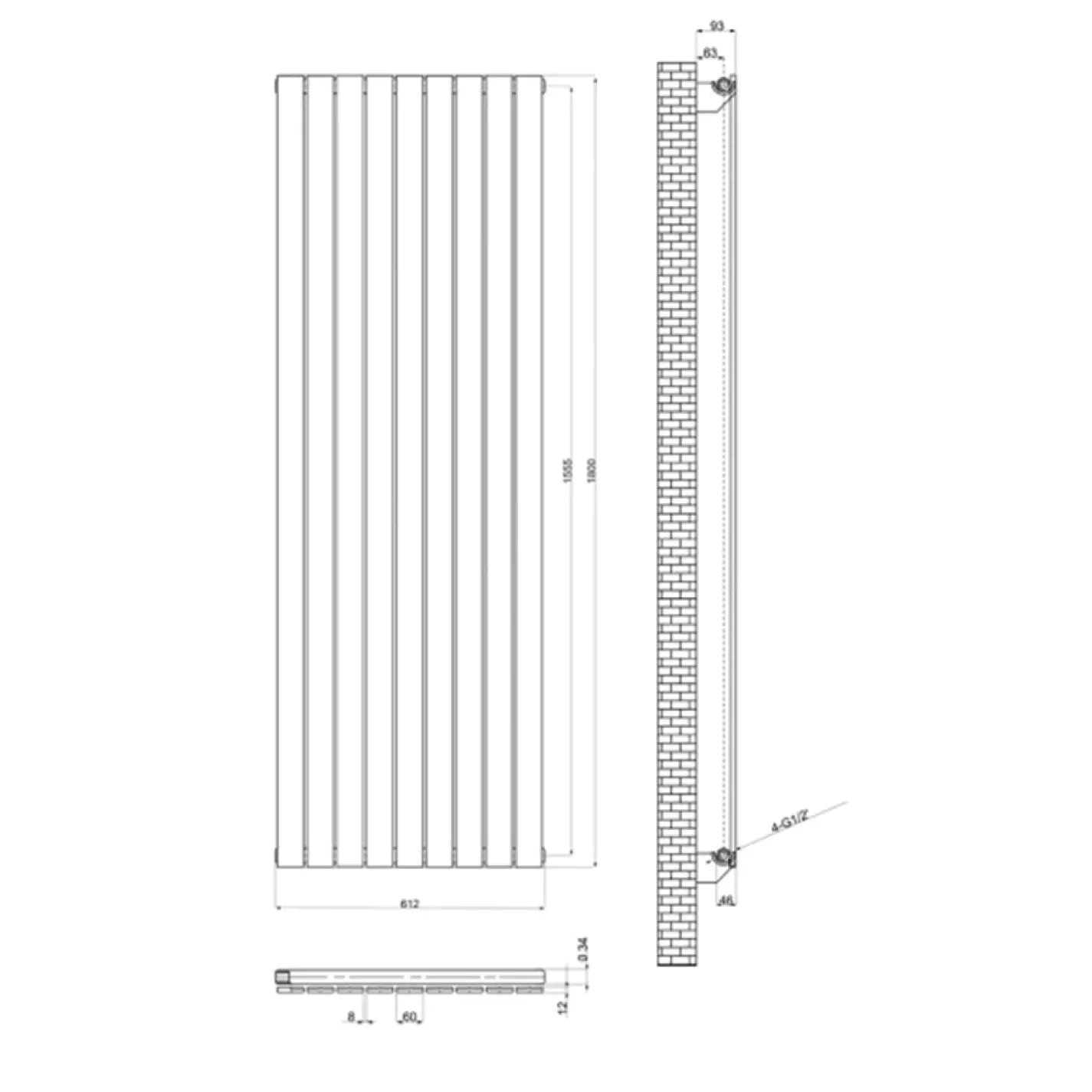 Вертикальный радиатор отопления Arttidesign Livorno 9/1800/612 черный - Фото 3