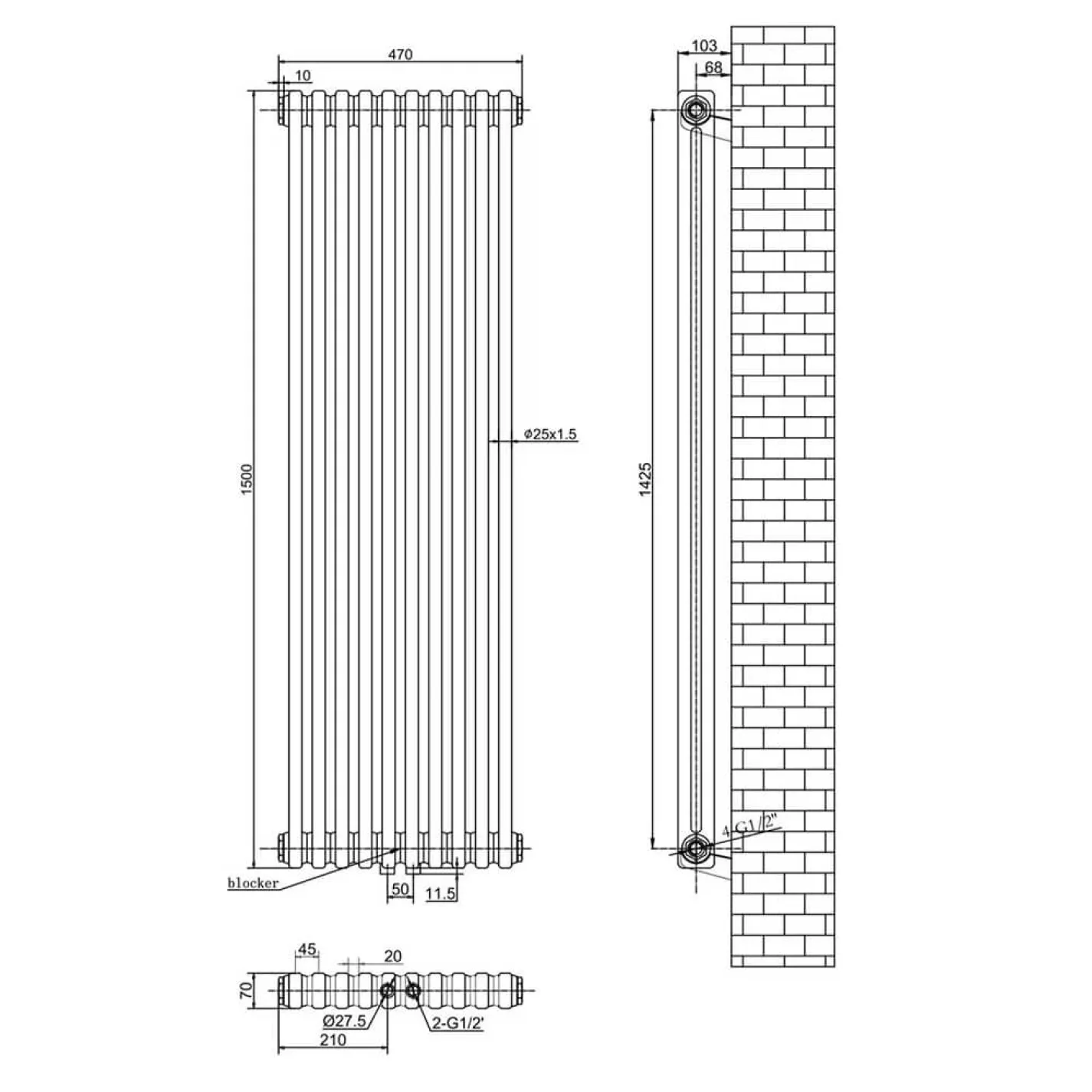Вертикальный радиатор Arttidesign Bari II 10/1500/470/50 черный матовый - Фото 3