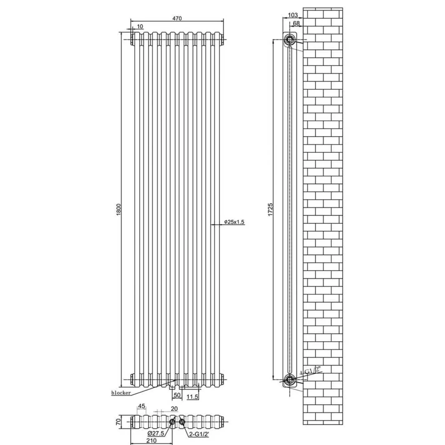 Вертикальний радіатор Arttidesign Bari II 10/1800/470/50 сірий матовий - Фото 3
