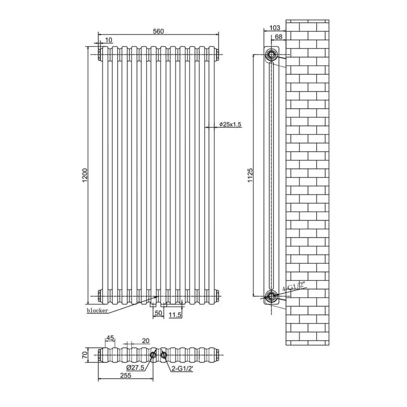 Вертикальный радиатор Arttidesign Bari II 12/1200/560/50 белый матовый - Фото 3