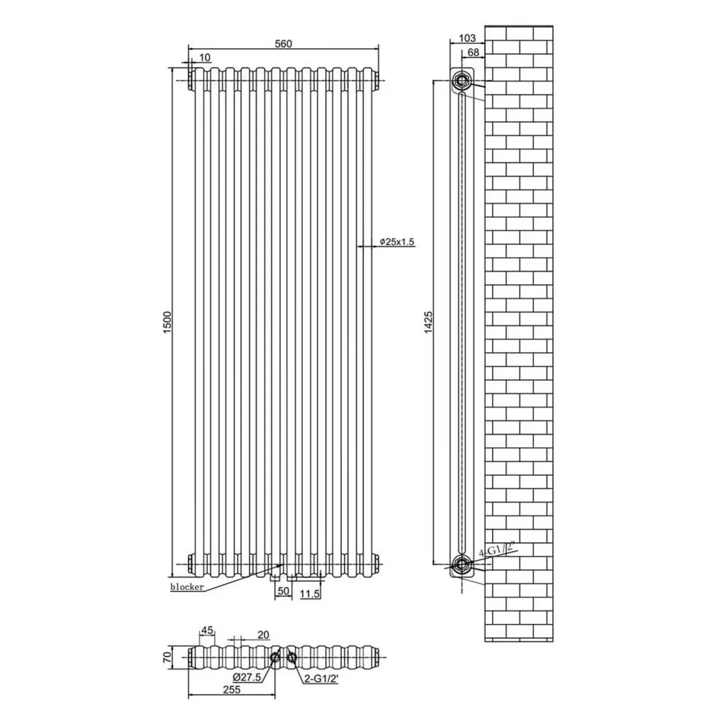 Вертикальный радиатор Arttidesign Bari II 12/1500/560/50 белый матовый - Фото 3