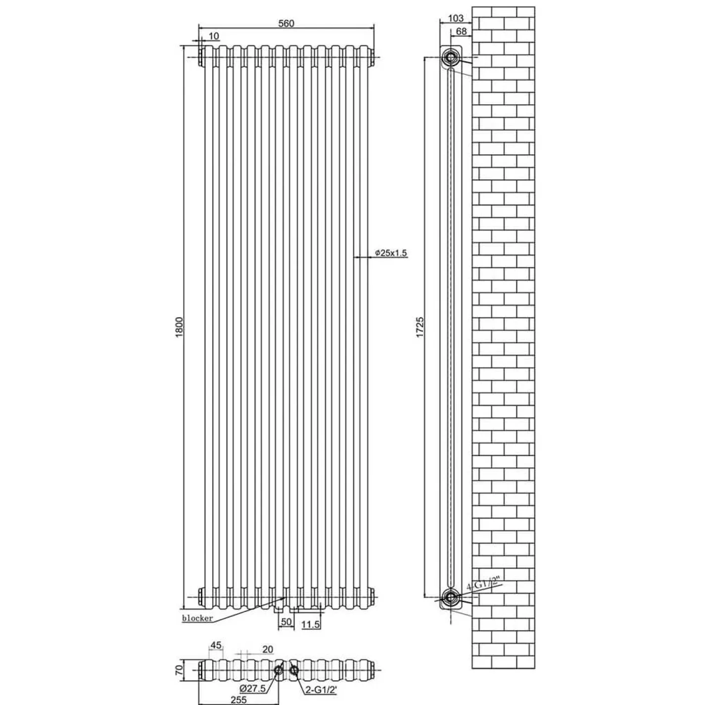 Вертикальний радіатор Arttidesign Bari II 12/1800/560/50 чорний матовий - Фото 3