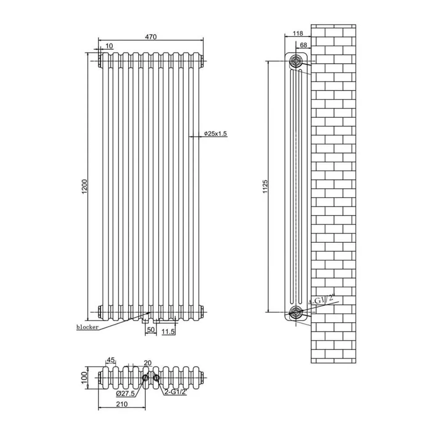 Вертикальний радіатор Arttidesign Bari III 10/1200/470/50 чорний матовий - Фото 3