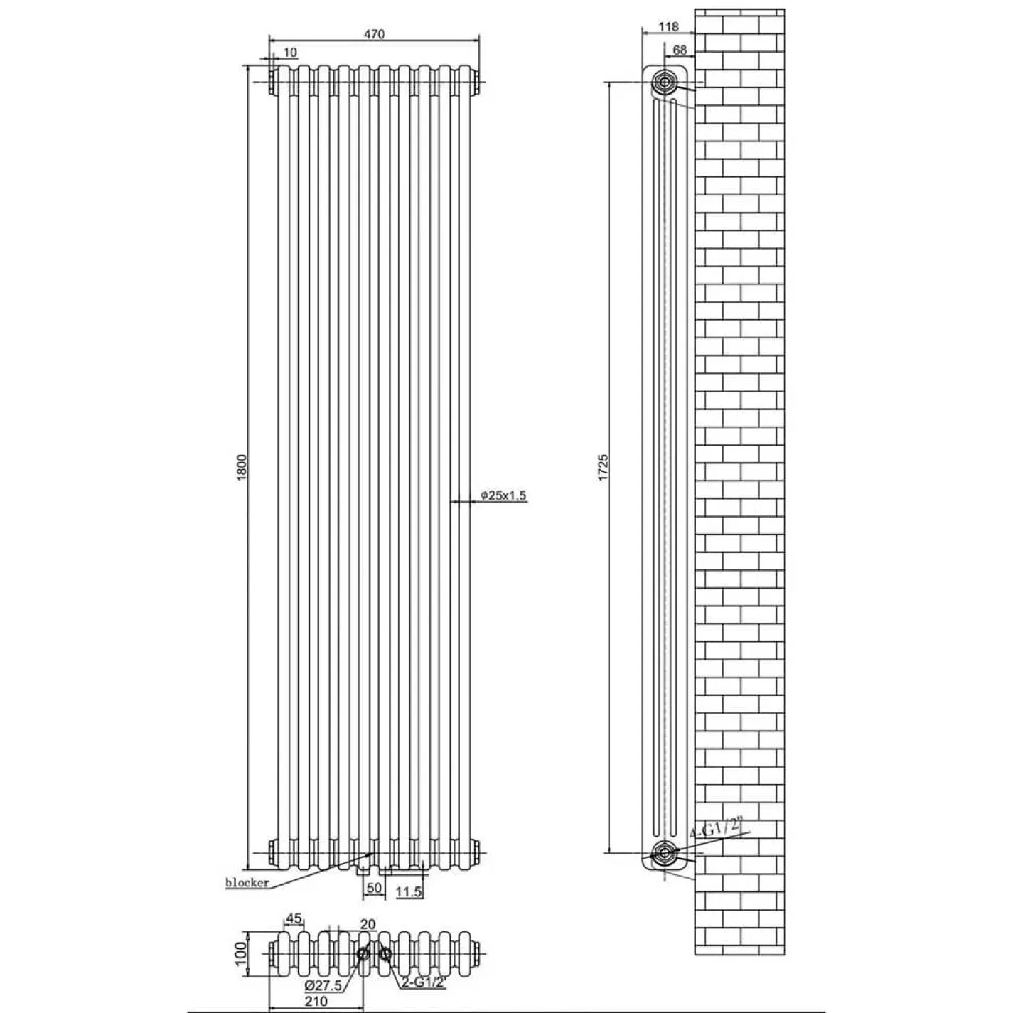 Вертикальний радіатор Arttidesign Bari III 10/1800/470/50 чорний матовий - Фото 3