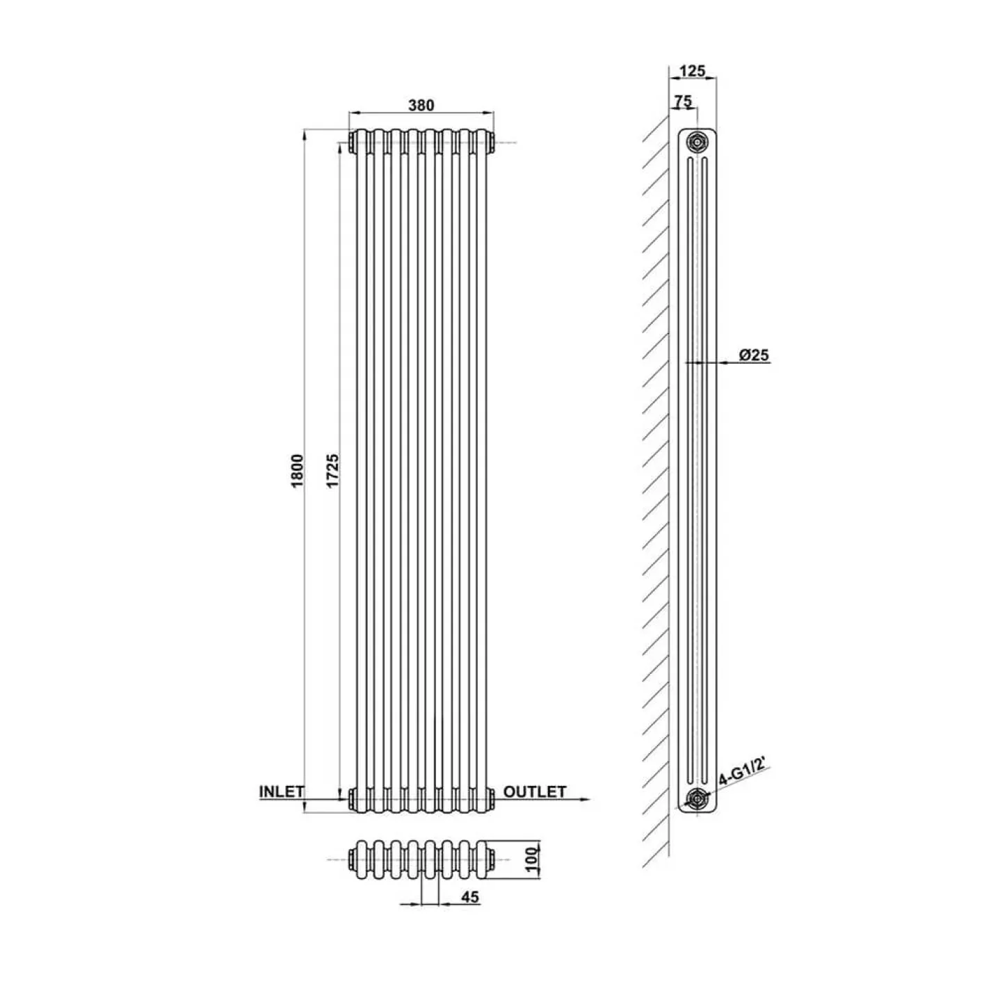 Вертикальний радіатор Arttidesign Bari III 8/1800/380/50 сірий матовий - Фото 3