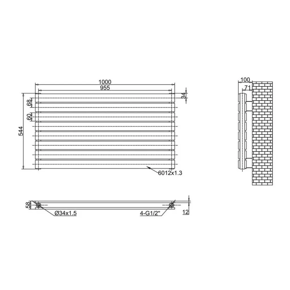 Горизонтальный радиатор Arttidesign Livorno II G 8/544/1000 черный матовый- Фото 4