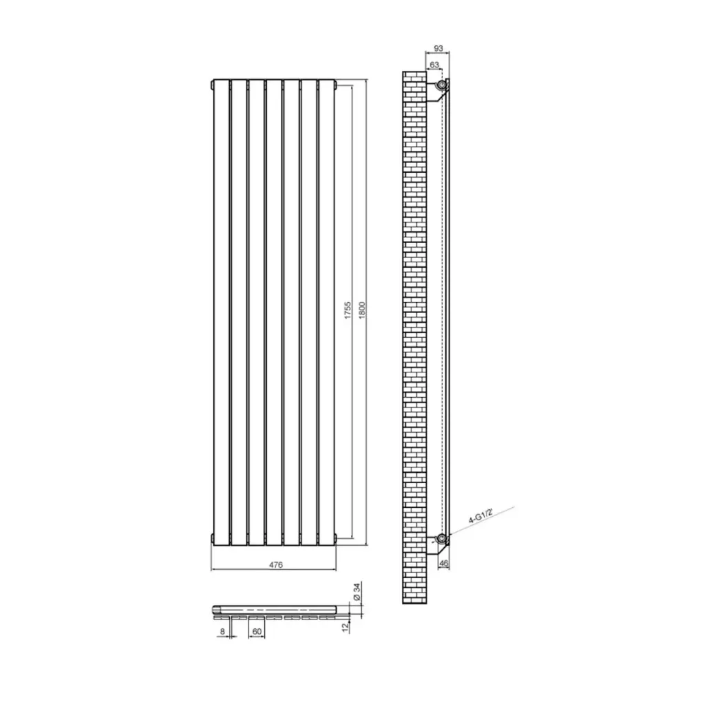 Трубчастый радиатор Arttidesign Livorno 7/1800/476/50 белый матовый- Фото 4