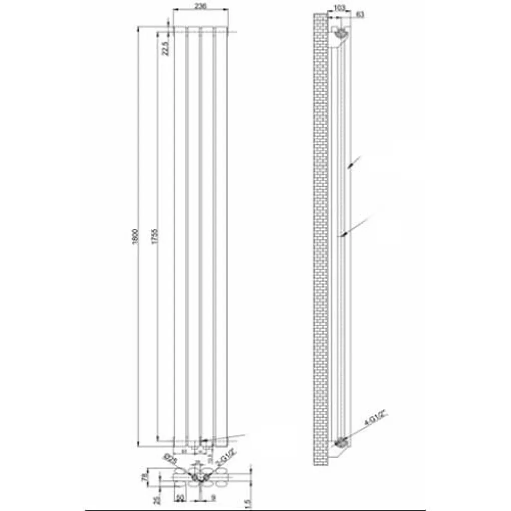 Трубчастий радіатор Arttidesign Rimini II 4/1800/236/50  вертикальний білий матовий- Фото 4