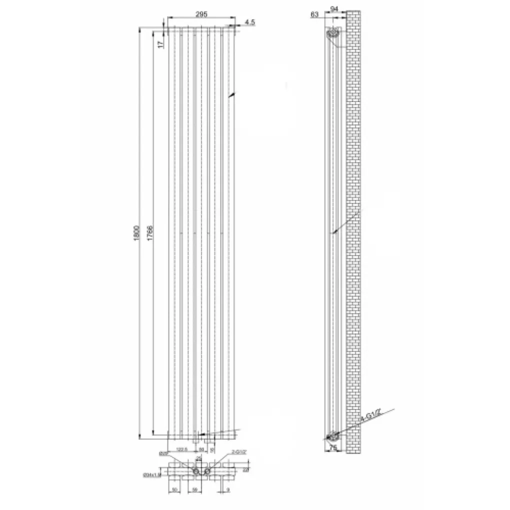 Трубчастый радиатор Arttidesign Terni II 5/1800/295/50 вертикальный черный- Фото 4