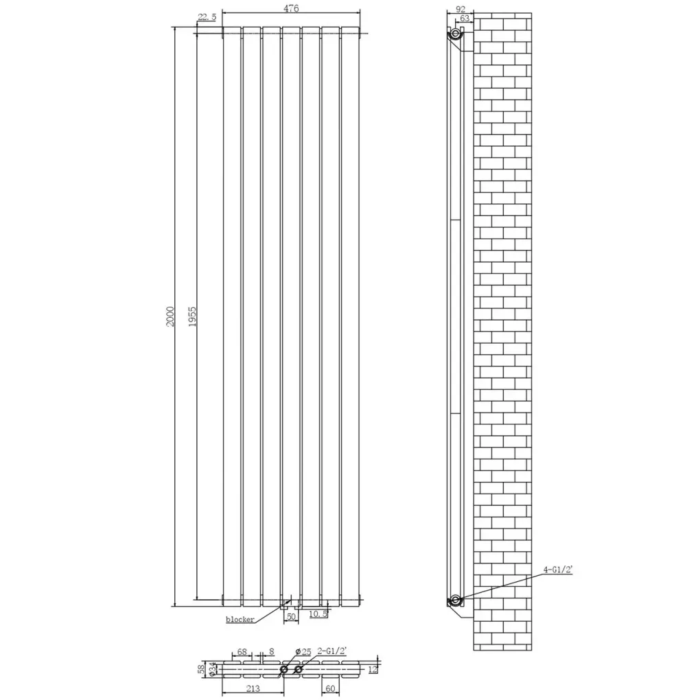 Вертикальный дизайнерский радиатор Arttidesign Livorno II 7/2000/476/50 черный матовый (LV II.7.200.47.5.B)- Фото 4