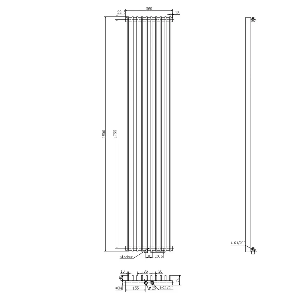 Трубчастый радиатор Arttidesign Pesaro 10/1800/360/50 вертикальный белый матовый (PE.10.180.36.5.W)- Фото 4