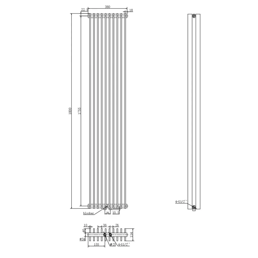 Трубчастый радиатор Arttidesign Pesaro II 10/1800/360/50 вертикальный черный матовый (PE II.10.180.36.5.B)- Фото 1