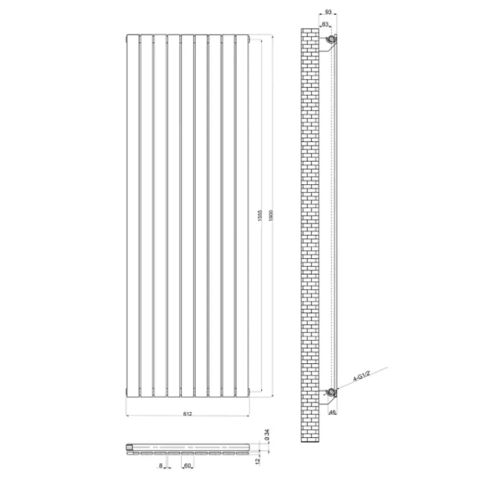 Вертикальный радиатор отопления Arttidesign Livorno 9/1800/612 черный- Фото 4