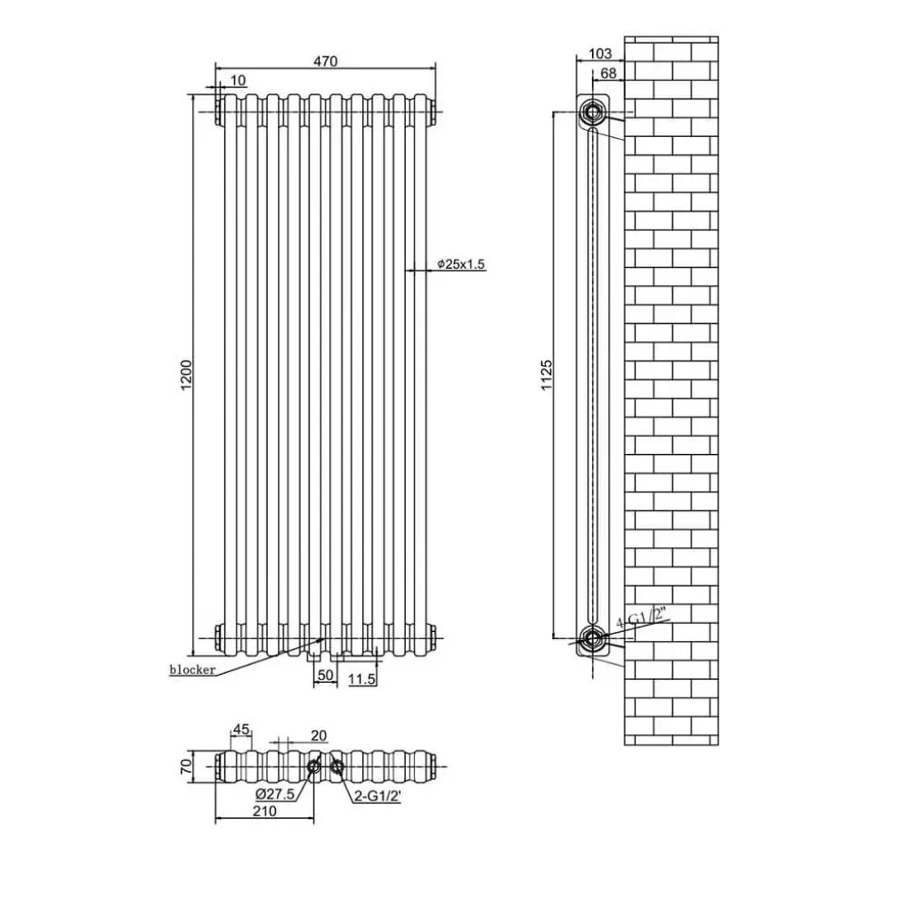 Вертикальний радіатор Arttidesign Bari II 10/1200/470/50 білий матовий- Фото 4