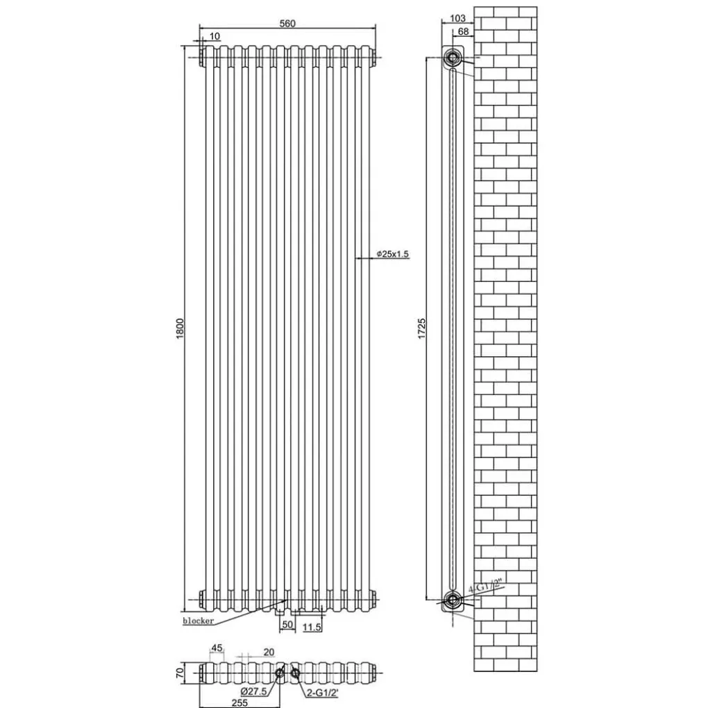 Вертикальний радіатор Arttidesign Bari II 12/1800/560/50 чорний матовий- Фото 4