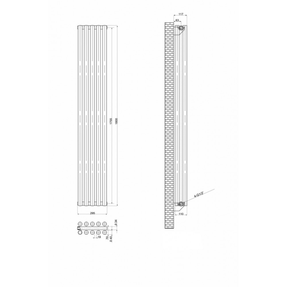 Трубчастый радиатор Arttidesign Matera II 5/1800/295/50 вертикальный серый матовый- Фото 3