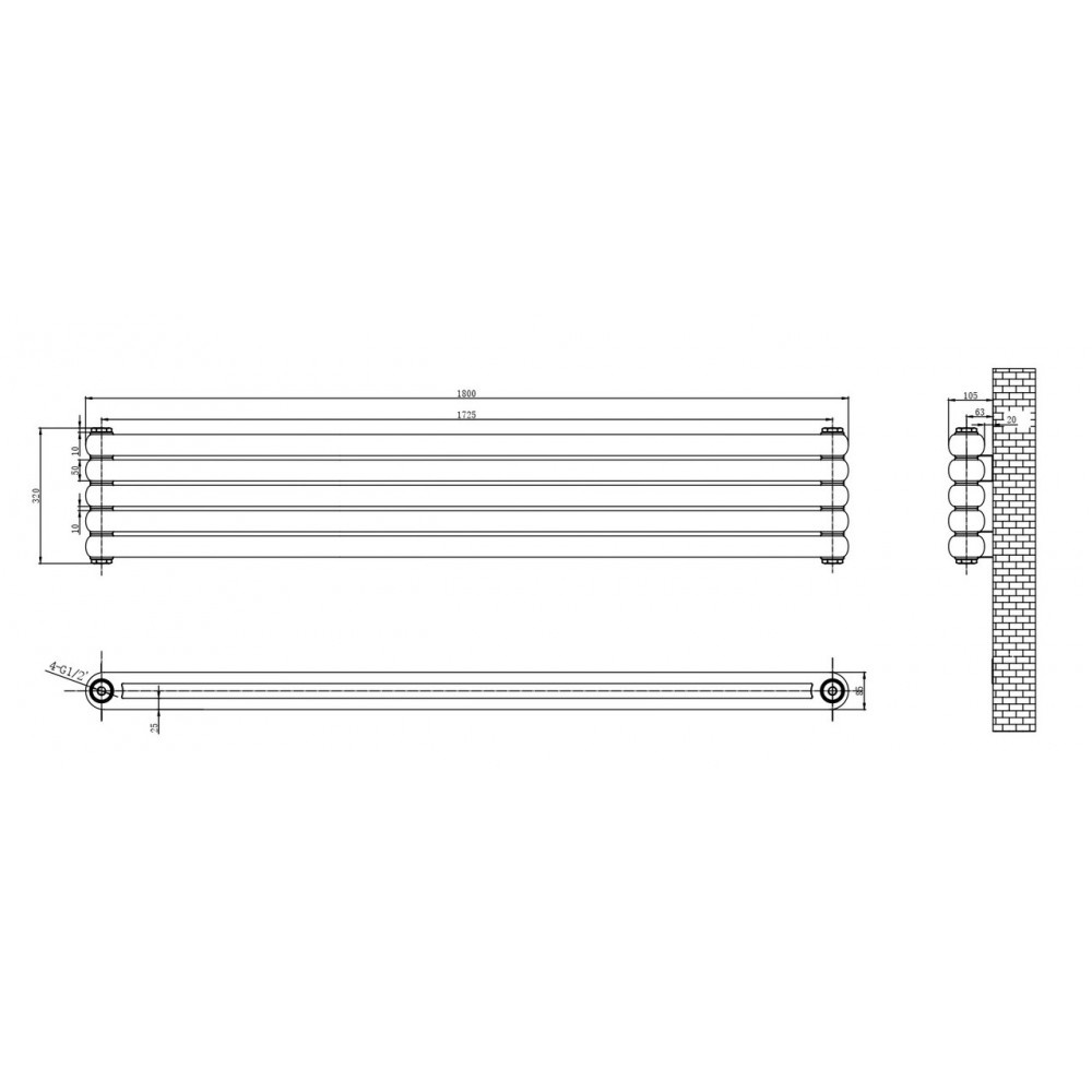 Трубчастый радиатор Arttidesign Sora 5/320/1800 горизонтальный серый матовый - Фото 2