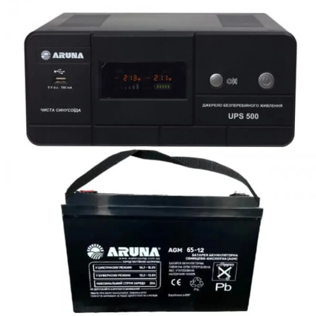 Джерело безперебійного живлення Aruna комплект UPS 500 + AGM65-12- Фото 1