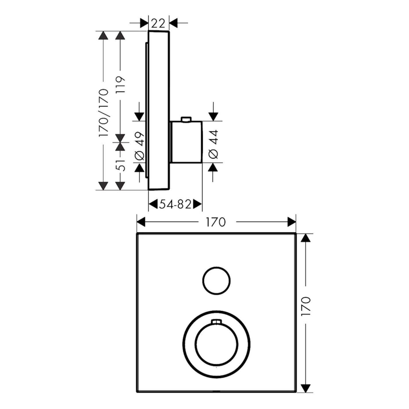 Термостат для душа Axor Shower Select square на 1 режим, хром - Фото 2