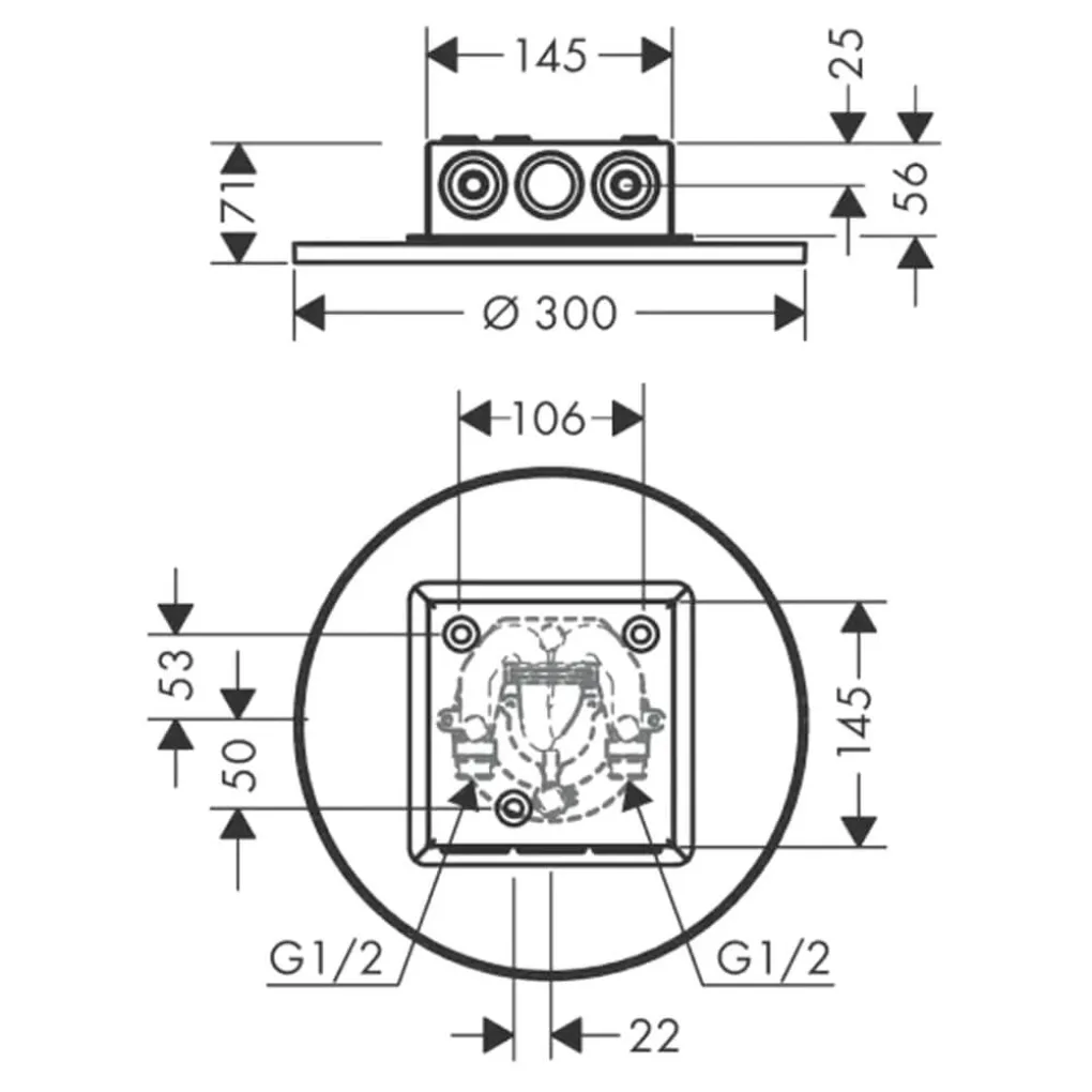 Верхній душ Axor 300 2jet P монтаж зі стелі, хром (35305000)- Фото 2