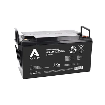 Акумулятор Azbist Super AGM ASAGM-12650M6, 12V 65Ah, Black Case