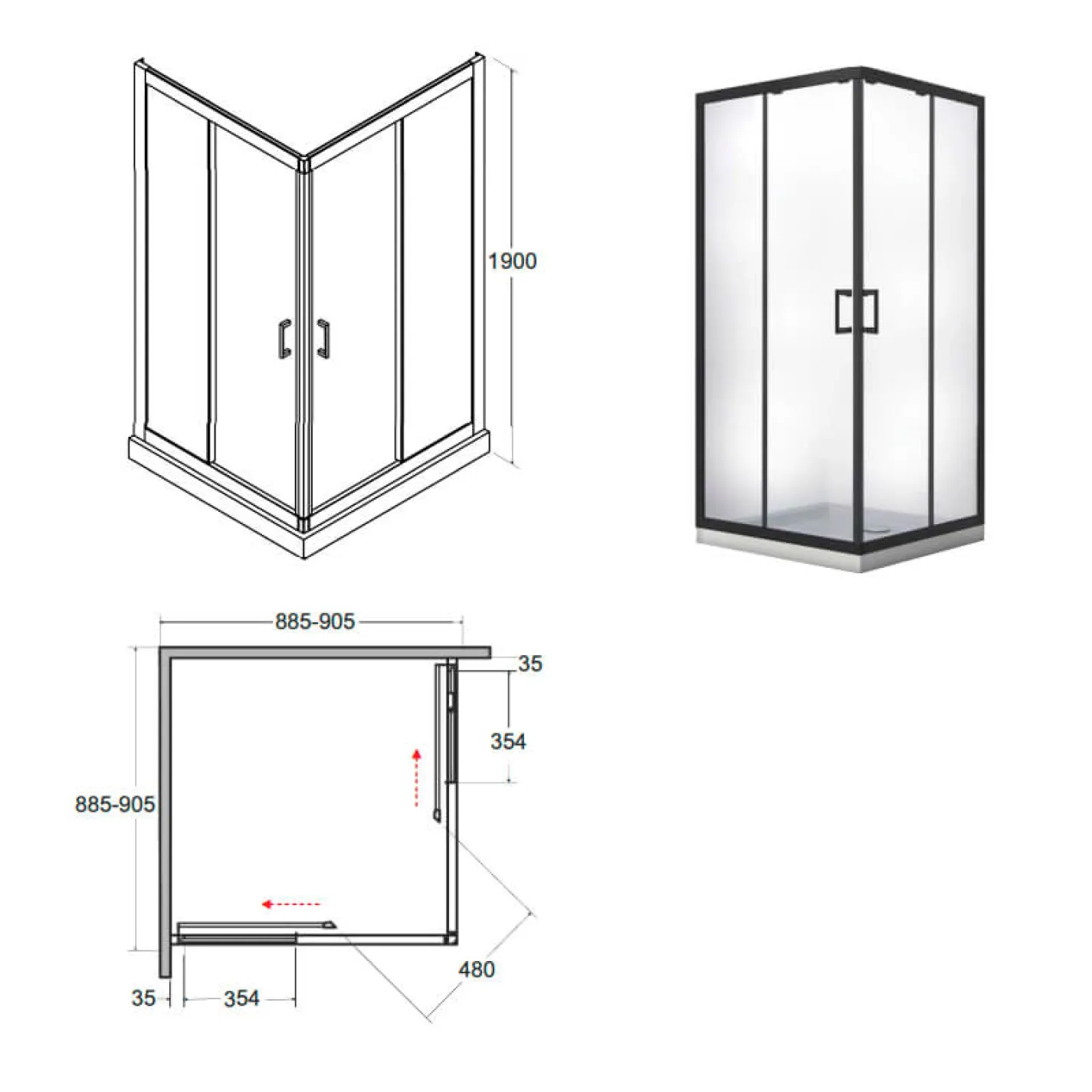 Душевая кабина Besco Modern 90x90x190, проф. черный мат (MKB-90-190-C) - Фото 3