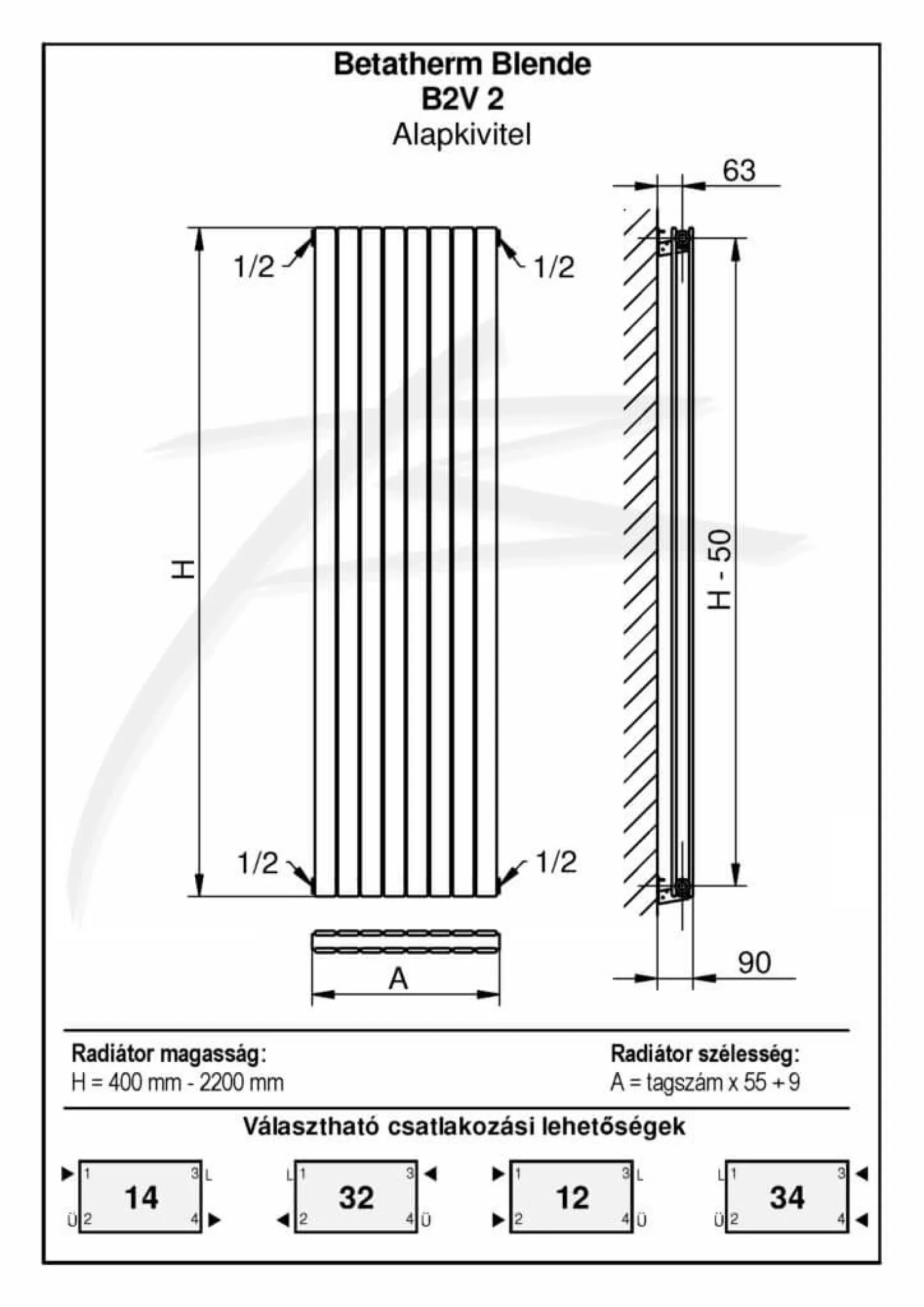 Трубчастый радиатор Betatherm Blende 2 1800x504x90 мм вертикальный RAL9016M - Фото 2