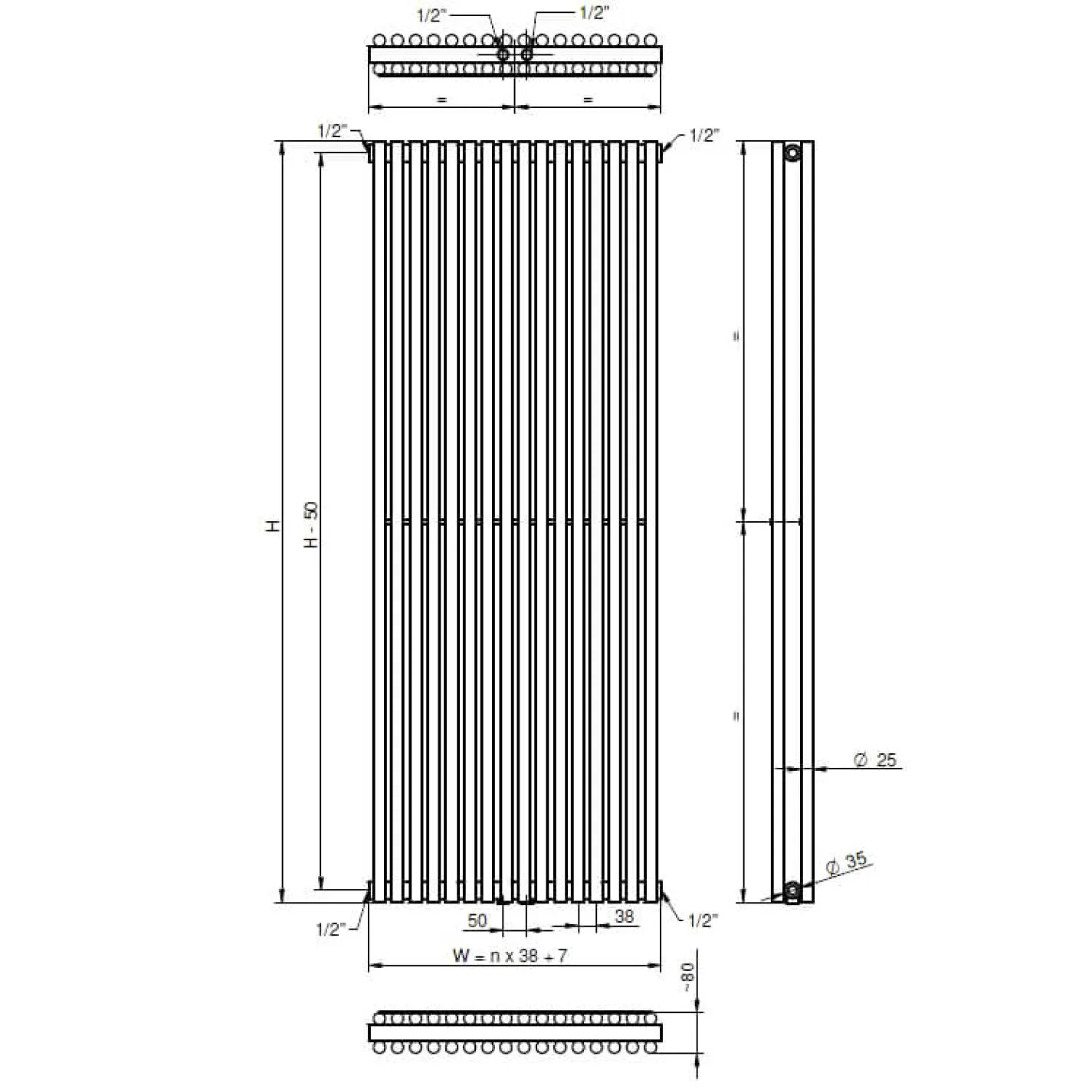 Трубчастый радиатор Betatherm Praktikum 2 1800x349x104 мм вертикальный RAL9016M - Фото 3