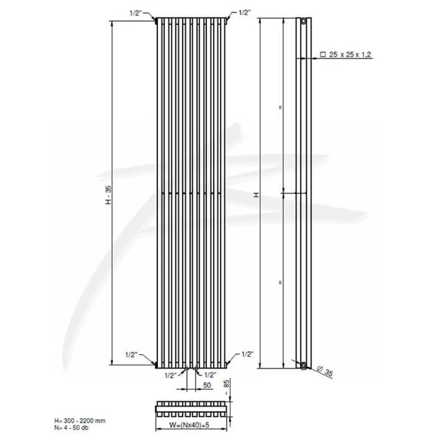 Трубчастый радиатор Betatherm Quantum 2 1500x325x104 мм вертикальный RAL9016 - Фото 3