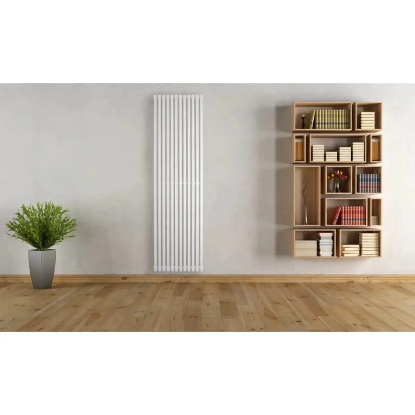 Вертикальный дизайнерский радиатор Betatherm Quantum 1 2000x525 белый матовый - Фото 3
