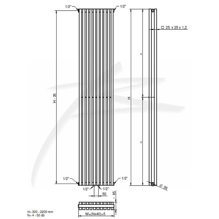 Трубчастый радиатор Betatherm Quantum 2 1500x325x104 мм вертикальный RAL 9005 MAT- Фото 3